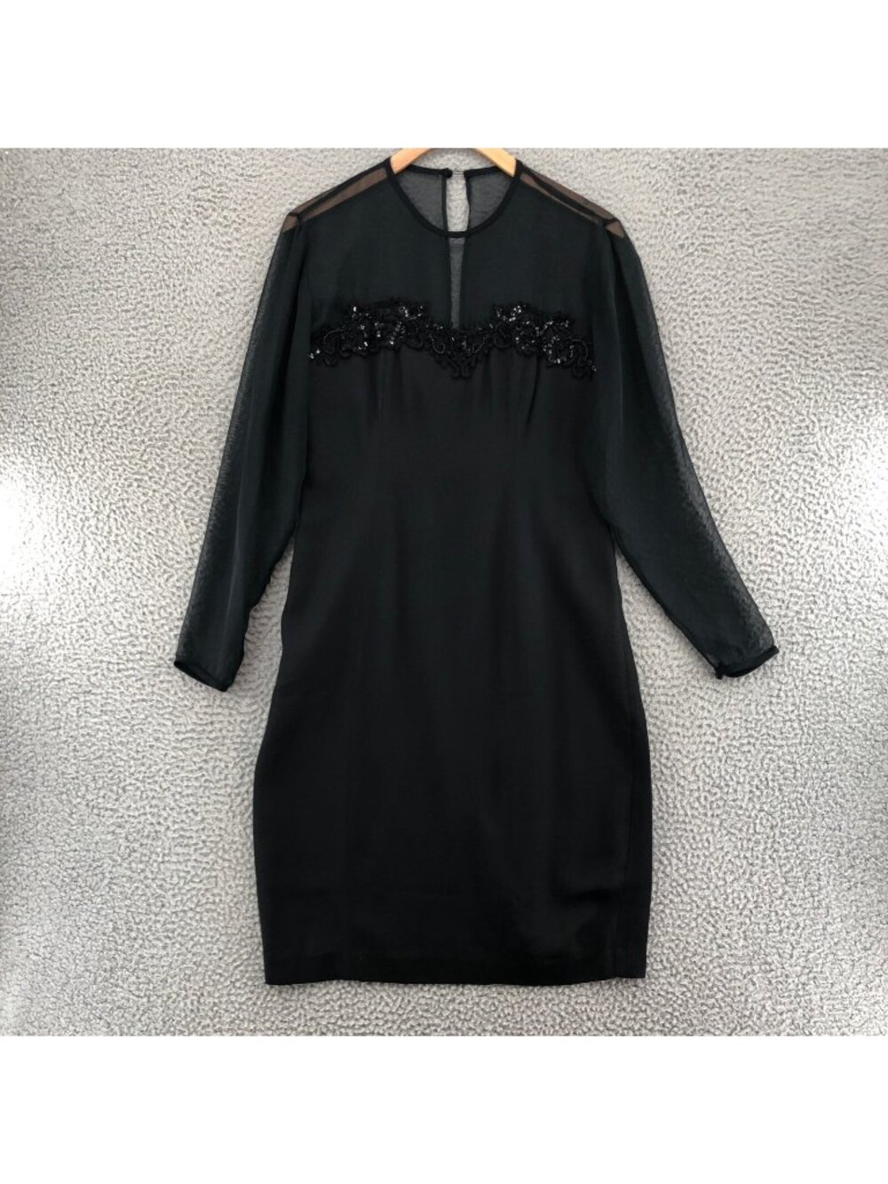 Jessica Howard Dress Womens 6 VTG Black Sheath Embroidered Illusion Sweetheart